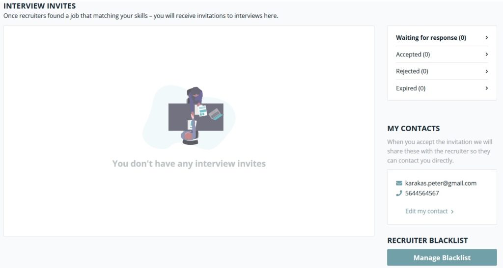 screenshot of codersrank's interview invites feature