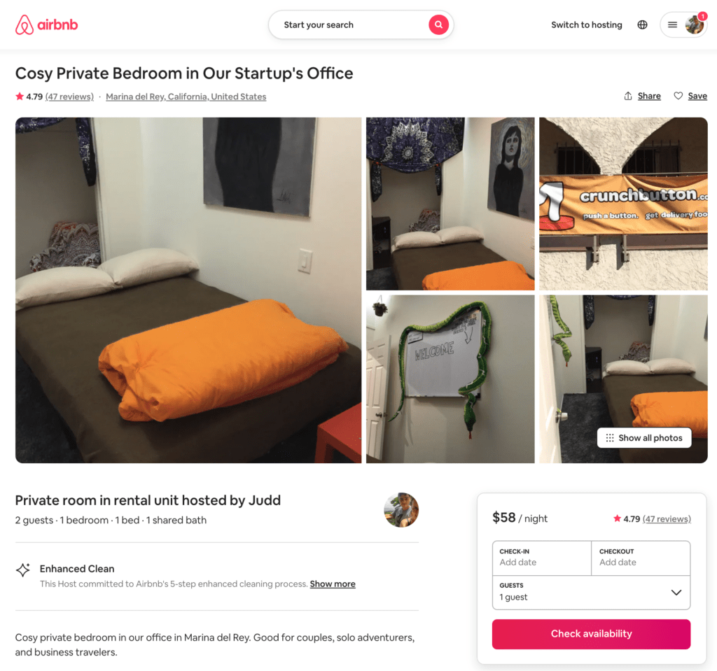 screenshot of airbnb rental for ae studio